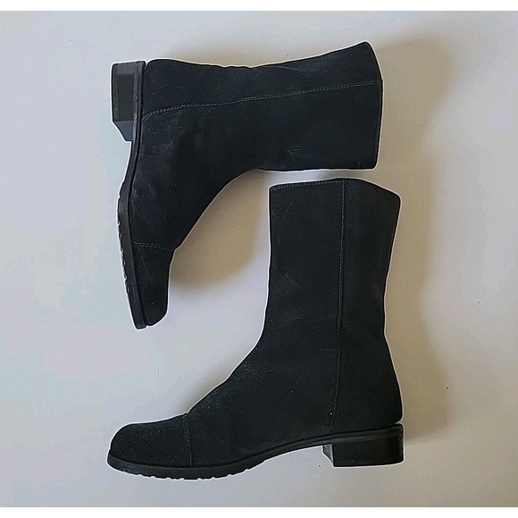 Stuart Weitzman Duluth Mid Calf Moto Boots 9.5M Black Suede Mid Calf Round Toe - Picture 5 of 13